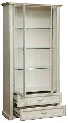 Гостиная "Сохо" 32.05 NEW шкаф комбинированный (бетон пайн белый/бетон пайн белый патина) - Олмеко - фото в интернет-магазине Арктика