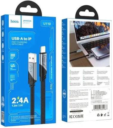 Кабель Hoco U119 Machine iP USB-Lightning 1.2м черный - фото в интернет-магазине Арктика