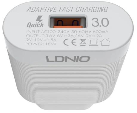 Зарядное устройство сетевое LDNIO A303Q 18W +Type-C QC 3.0 White (LD_B4370) - фото в интернет-магазине Арктика