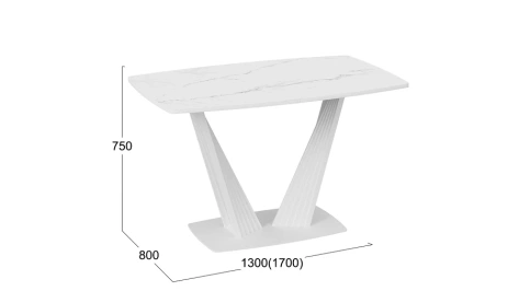 Стол обеденный "Фабио" тип 1 (Белый матовый/Стекло матовое белый мрамор) - Три Я - фото в интернет-магазине Арктика
