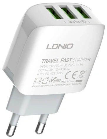 Зарядное устройство сетевое LDNIO A3312 17W USB 3+ Кабель Type-C LD_B4562* - фото в интернет-магазине Арктика