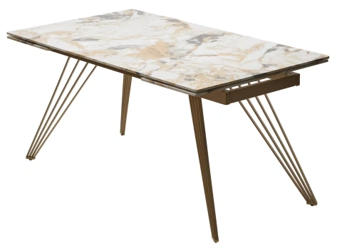 Стол обеденный ACERRA 160 (GLOSS GRAND JADE SOLID CERAMIC/ GOLDEN CHAMPAGNE) - М-Сити - фото в интернет-магазине Арктика