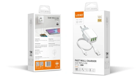 Зарядное устройство сетевое LDNIO A3312 17W USB 3+ Кабель Type-C LD_B4562* - фото в интернет-магазине Арктика