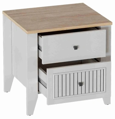 Спальня "Валенсия" тумба прикроватная 2 ящ (персидский жемчуг/дуб натуральный светлый) - Мебельград - фото в интернет-магазине Арктика