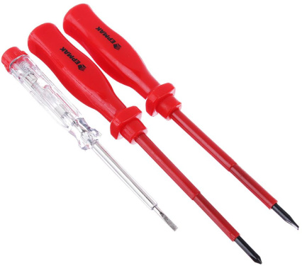 Набор отверток диэлектр. ЕРМАК 3 пр. 9991 (SL4x100, PH1x100, тестер 140 мм) 651-065 - фото в интернет-магазине Арктика