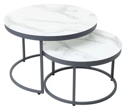 Стол журнальный "Эрвин" 2 шт (Белый мрамор/графит) - М-Сити - фото в интернет-магазине Арктика