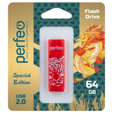 Флеш диск Perfeo 64Gb C04 RED Tiger (PF-C04RT064) - фото в интернет-магазине Арктика