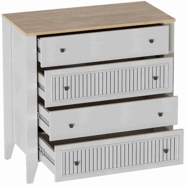 Спальня "Валенсия" комод 4 ящ (персидский жемчуг/дуб натуральный светлый) - Мебельград - фото в интернет-магазине Арктика