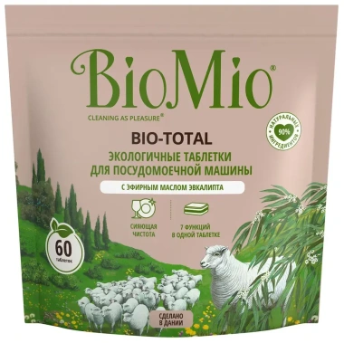 Таблетки для посудомоечной машины 7 в 1 "BioMio" с эфирным маслом эвкалипта (60шт) - фото в интернет-магазине Арктика
