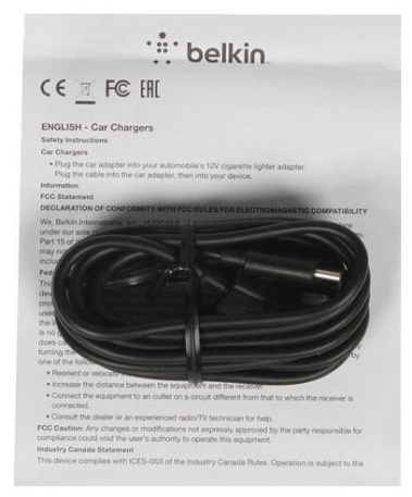 Зарядное устройство авто Belkin F7U002bt06-BLK 2.1A+Кабель USB-C 1.8m Black - фото в интернет-магазине Арктика