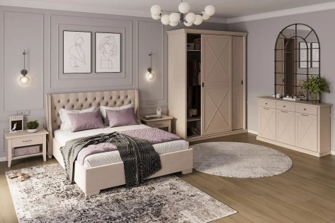 Спальня "Кантри" (КА-810.26) кровать 160*200 (Кашемир серый) - Ангстрем - фото в интернет-магазине Арктика